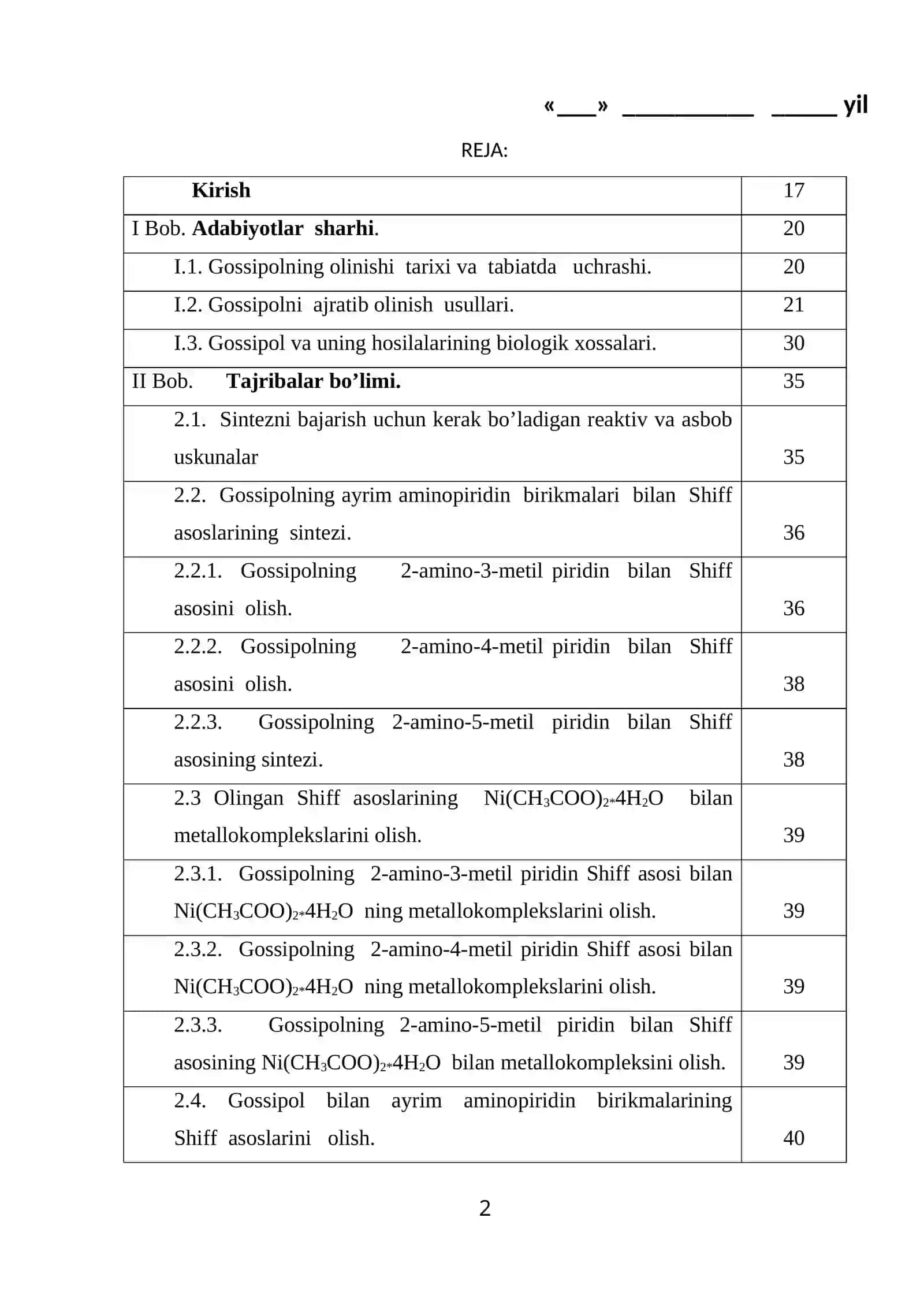 Aminopiridinlar asosida gossipolning yangi hosilalari sintezi 2