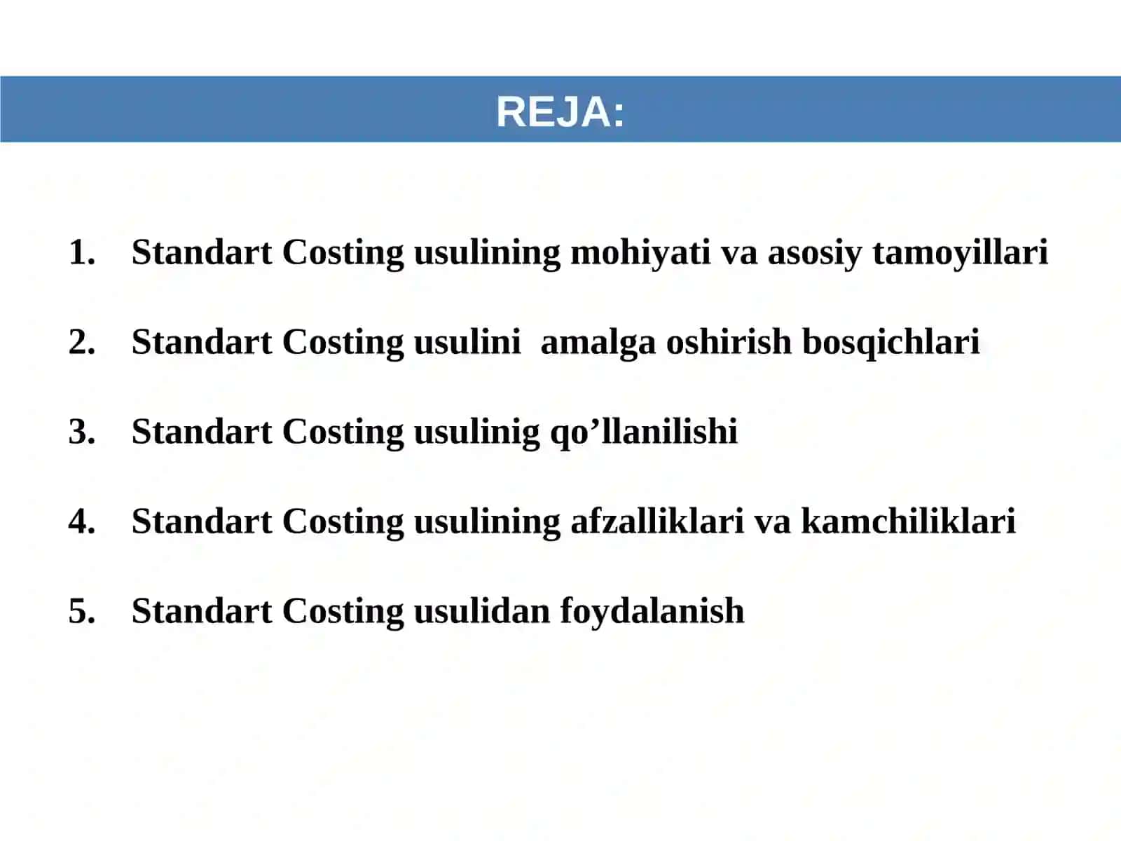 TANNARX KALKULYATSIYASINING STARDART KOST USULI 2