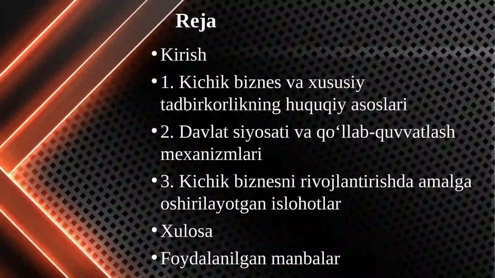 O‘zbekistonda kichik biznes va xususiy tadbirkorlikni rivojlantirish siyosati. 2