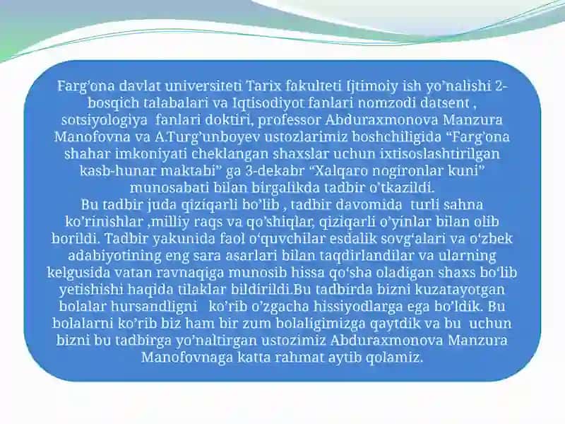 Farg’ona shahar imkoniyati cheklangan shaxslar uchun ixtisoslashtirilgan kasb-hunar maktabi 2