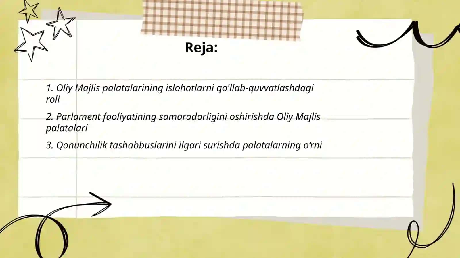 Mamlakatimizda islohotlarni izchil davom ettirishda Oliy Majlis palatalarining òrni 2