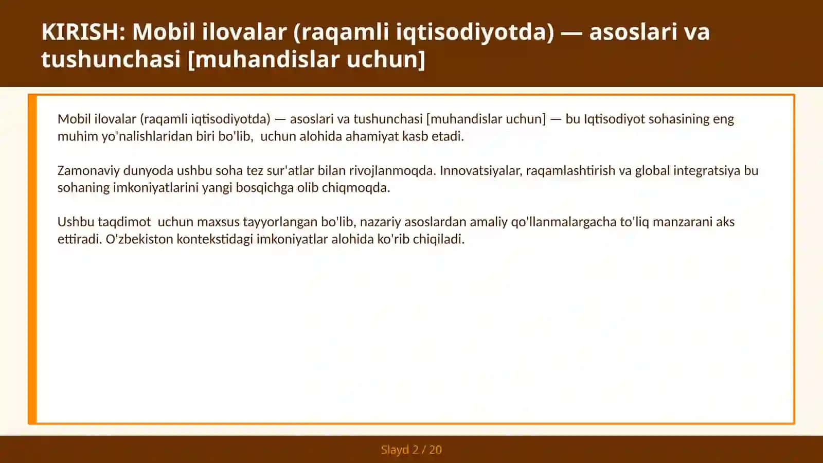 Mobil ilovalar (raqamli iqtisodiyotda) — asoslari va tushunchasi [muhandislar uchun] 2