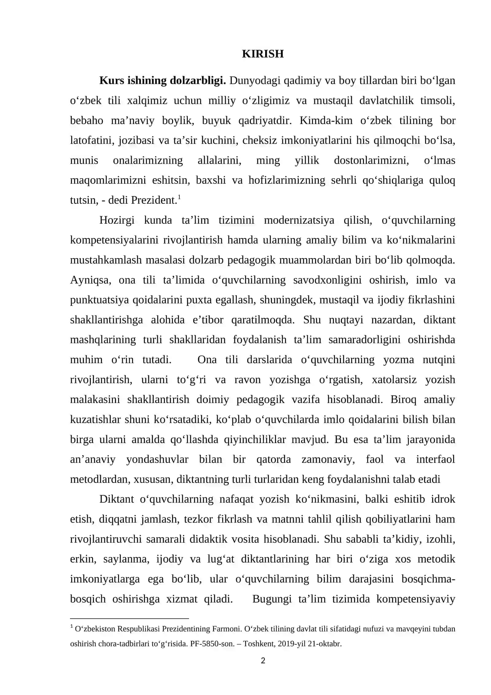 Ona tili ta’limida diktantning o‘rni. Ta’limiy: ta’kidiy, izohli, erkin, saylanma, ijodiy, lug‘at diktantlar 2