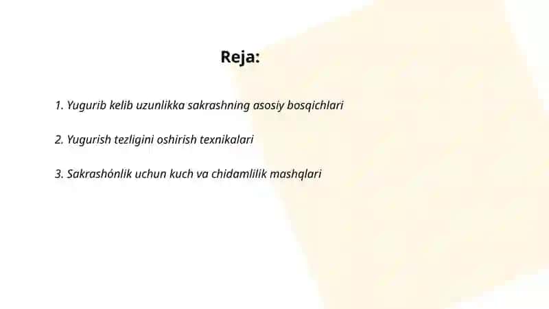 Yugurib kelib uzunlikka sakrash texnikasini o'rgatish 2