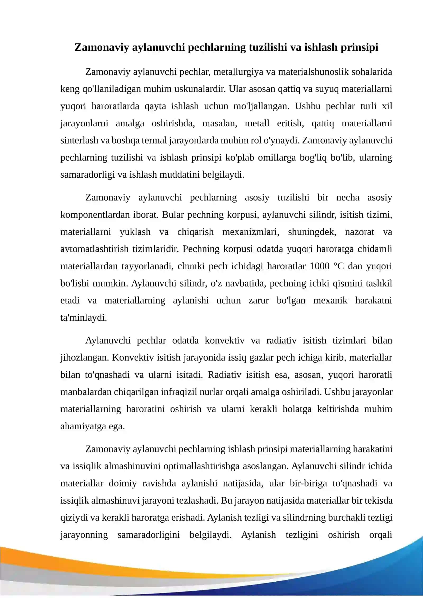 Zamonaviy aylanuvchi pechlarda sodir bo'ladigon jarayonlar 2
