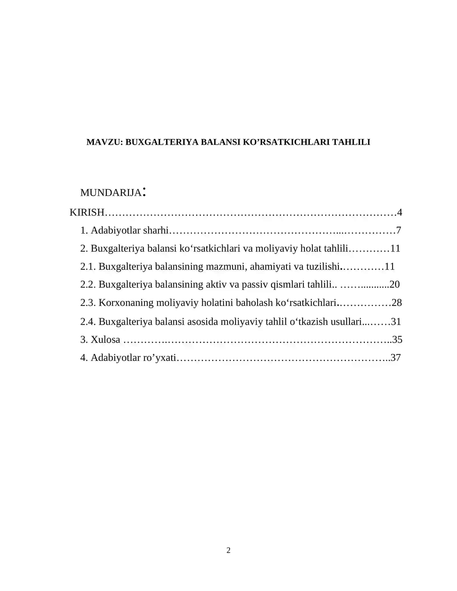 Buxgalteriya balansi ko’rsatkichlari tahlili 2