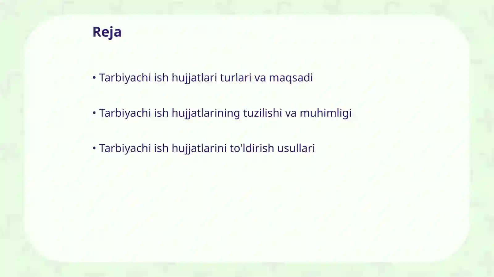 Tarbiyachi ish hujjatlarini o'rganish 2