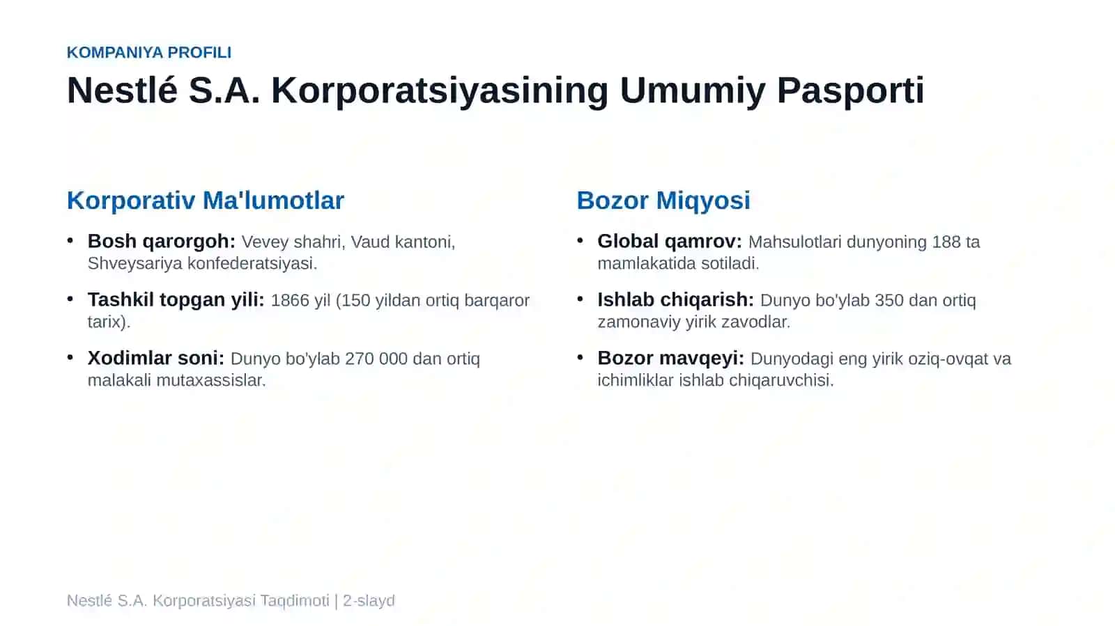 Nestle S.A. Korporatsiyasi Tarixi va Rivojlanishi 2