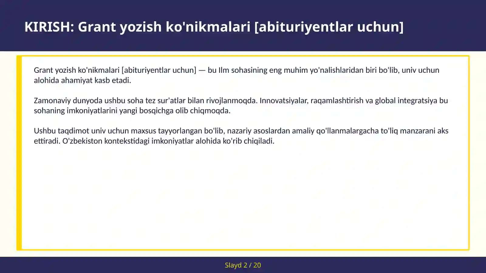 Grant Yozish Ko'nikmalari [Abituriyentlar uchun] 2