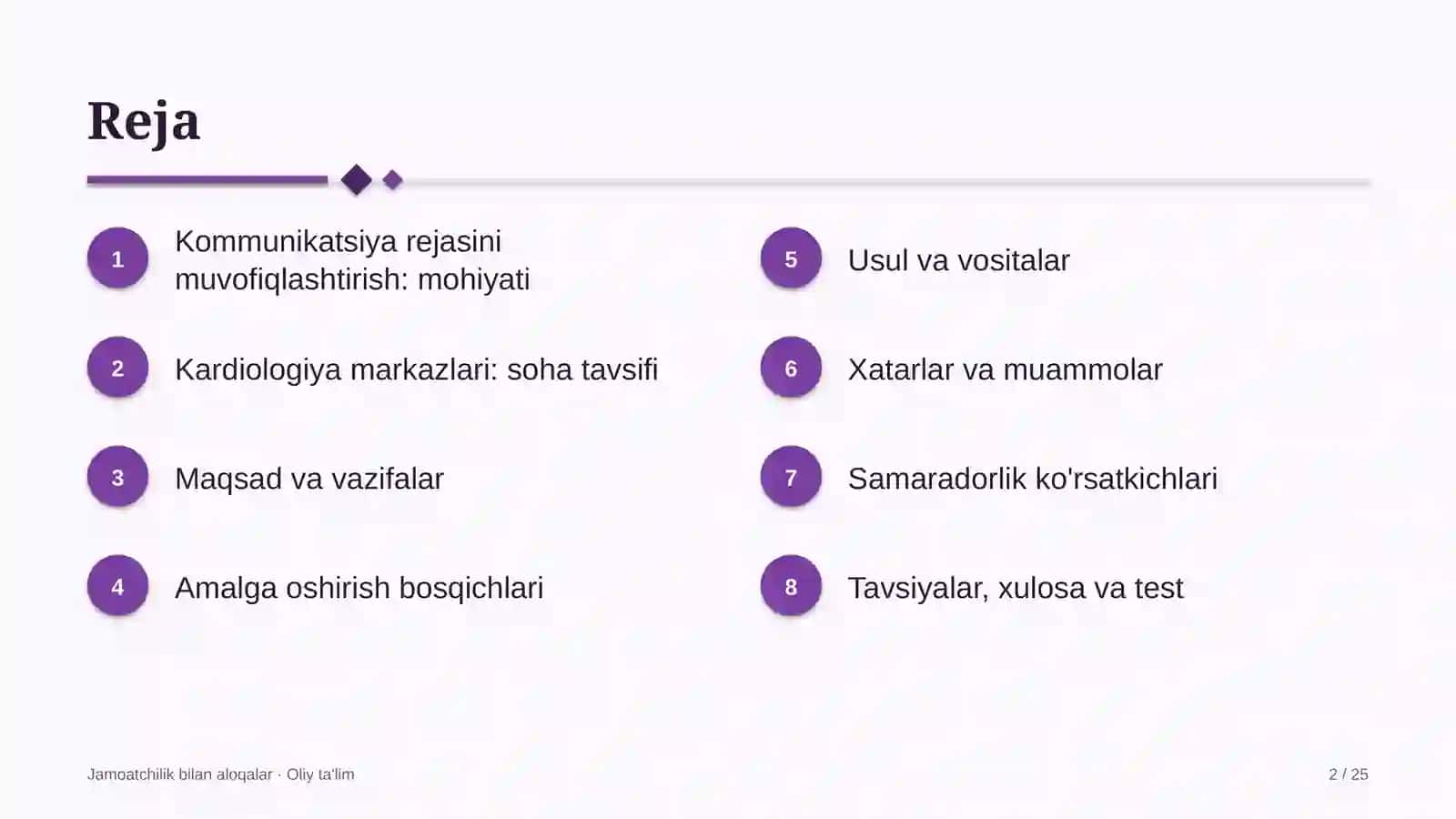 Kardiologiya markazlarida kommunikatsiya rejasini muvofiqlashtirish 2