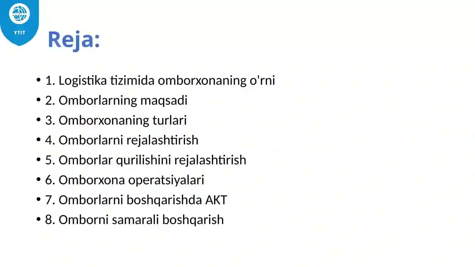 Ma’ruza11Mavzu: Omborlarni boshqarish 2