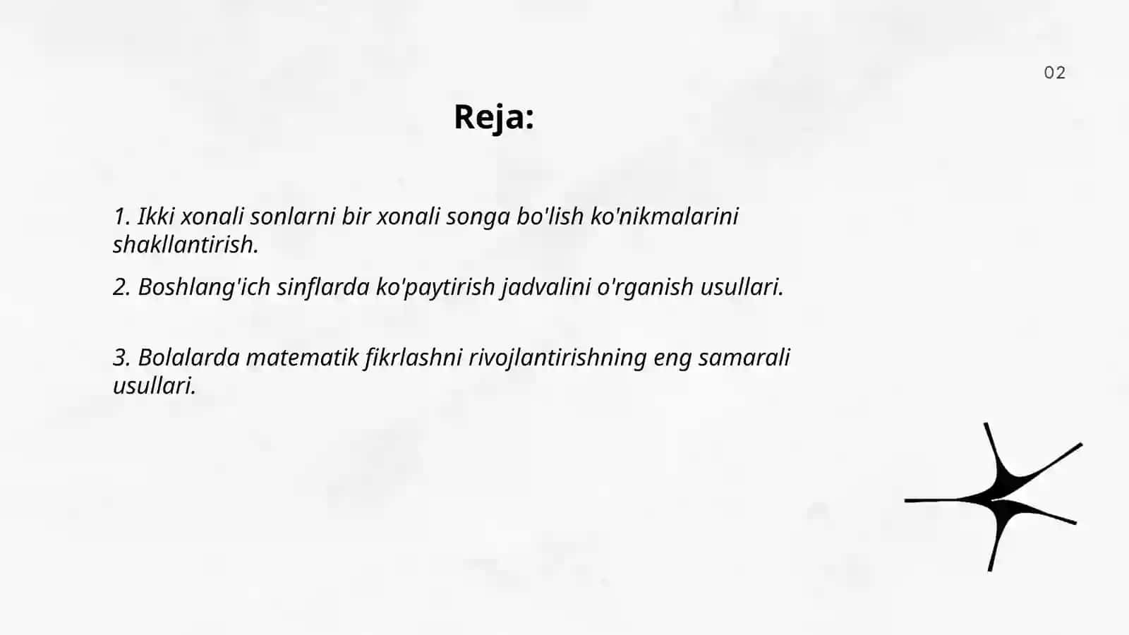 Ikki xonali sonni bir xonali songa bo’lish va ko’paytirish metodikasi 2