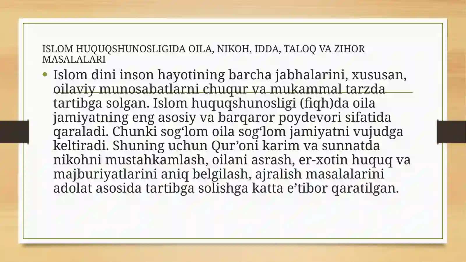 Islom huquqshunosligida nikoh oila taloq idda zihor tushunchalari 2