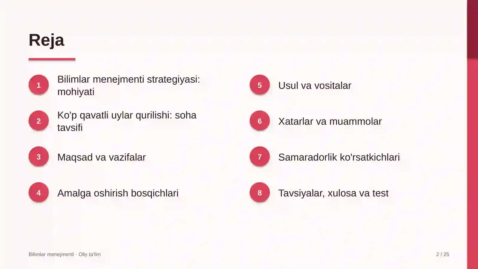 Ko'p qavatli uylar qurilishida bilimlar menejmenti strategiyasini ishlab chiqish 2