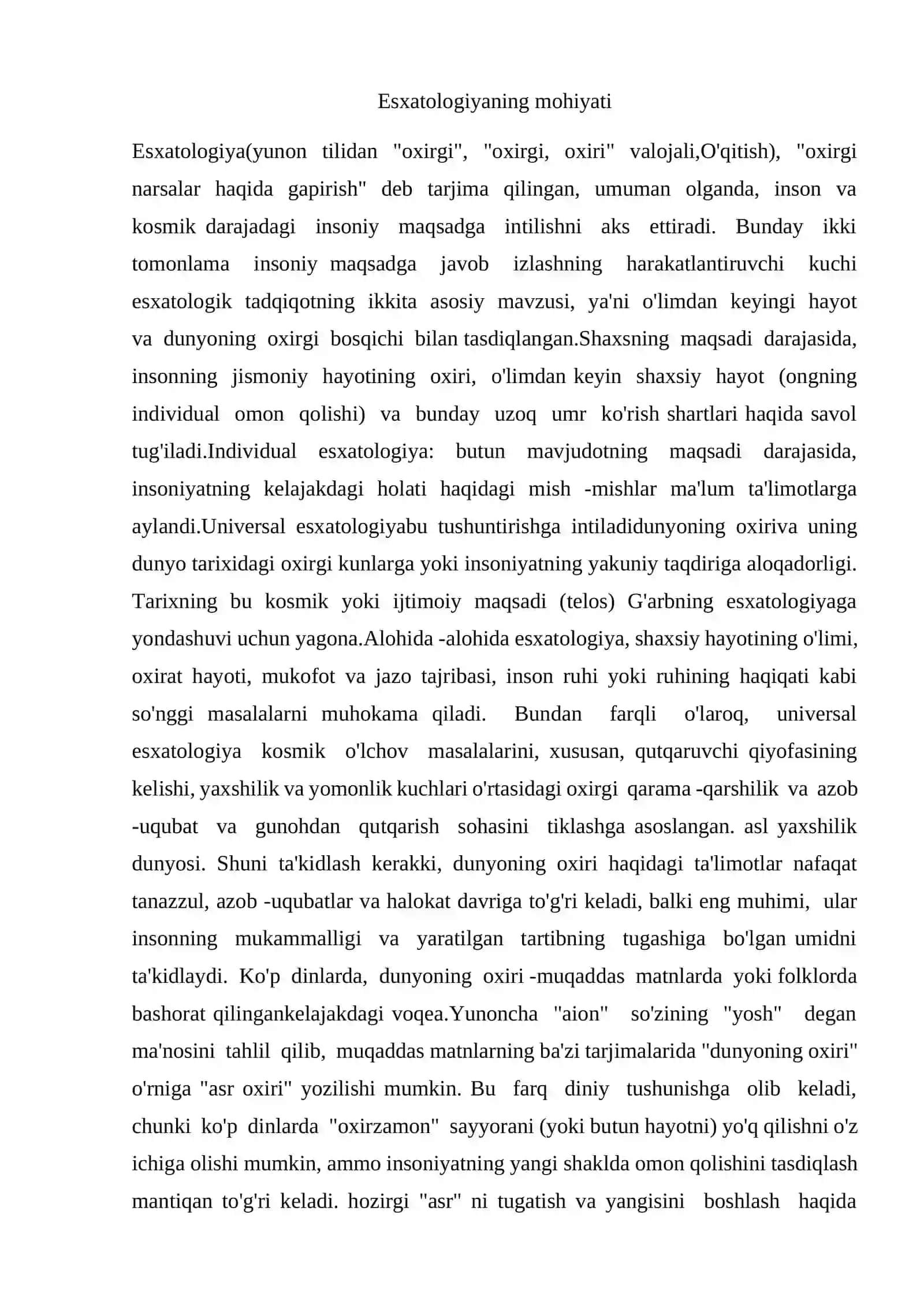Esxatologiyaning mohiyati 2