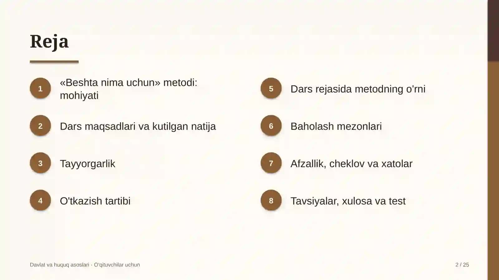 davlat va huquq asoslari darslarida beshta nima uchun metodidan foydalanish 7005 2
