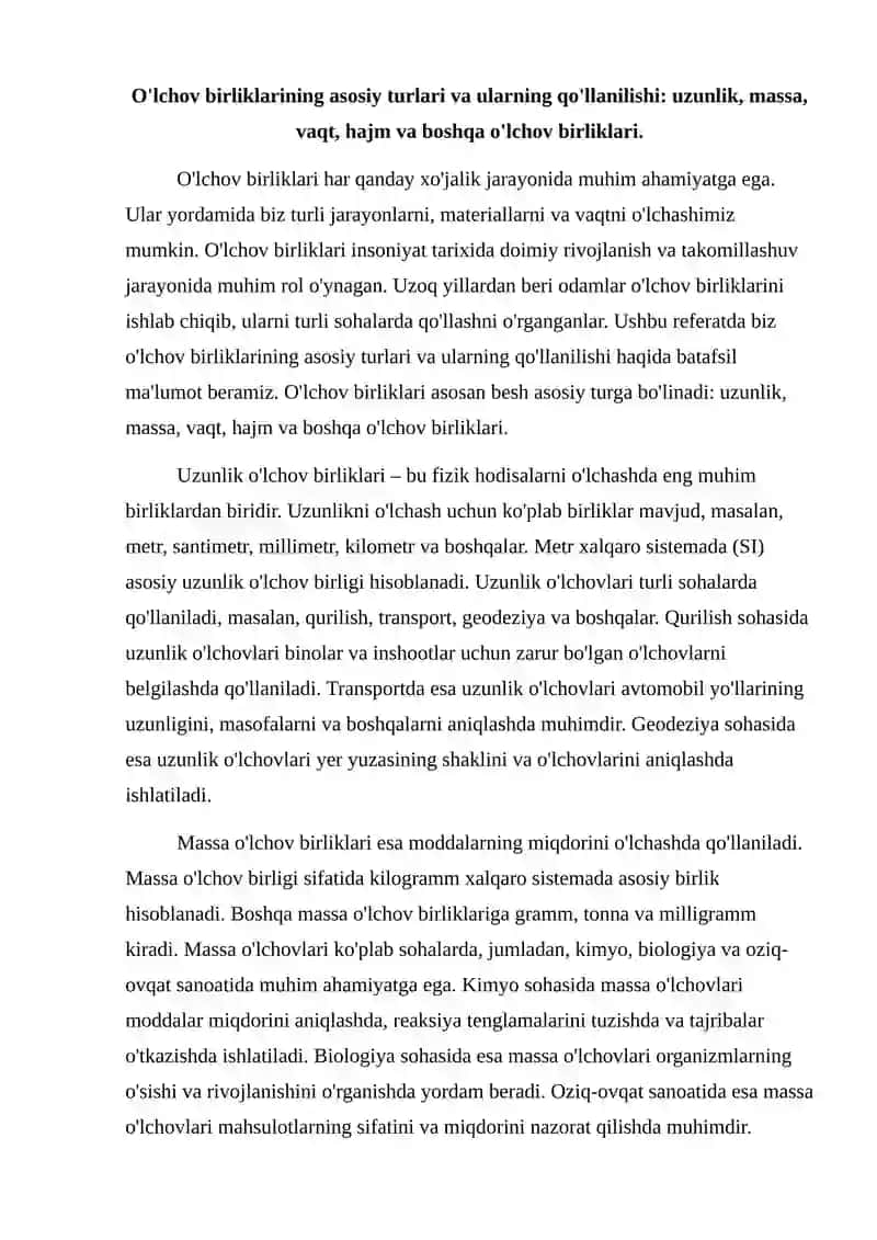Xo'jalik jarayonidan qo'llaniladigan o'lchov birliklari 2