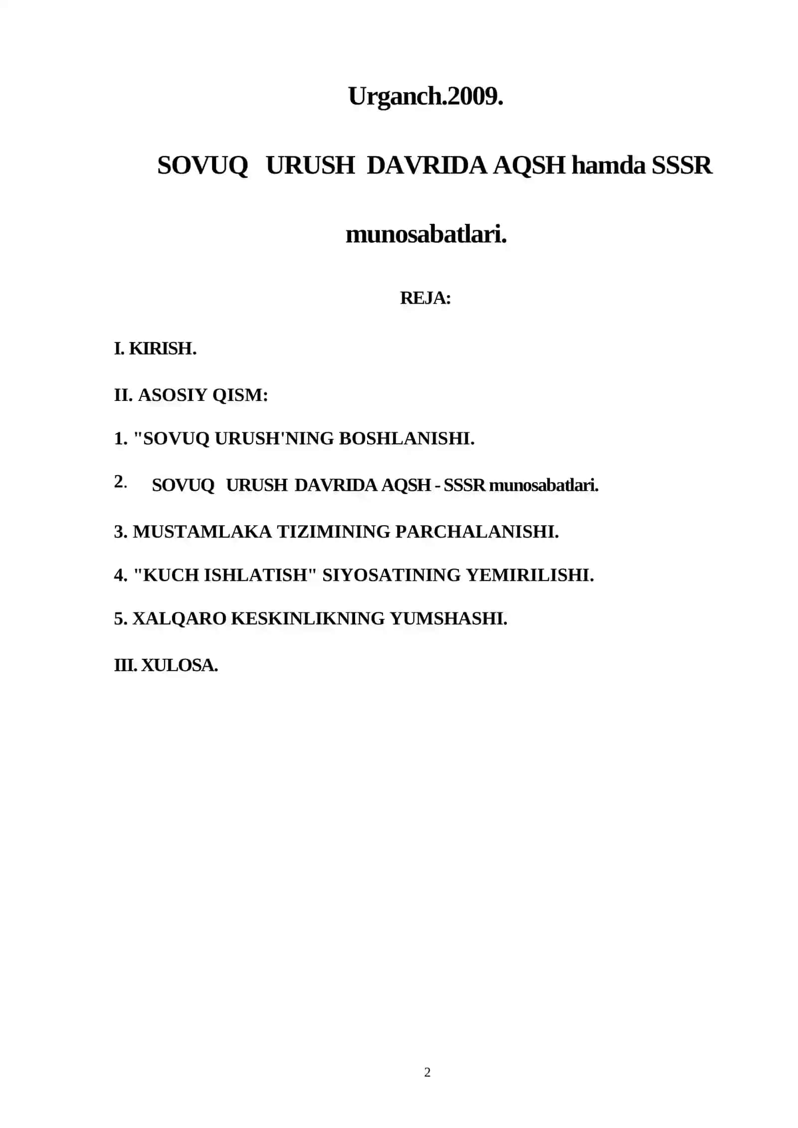 Sovuq urish davrida AQSH hamda SSSR munosabatlari 2