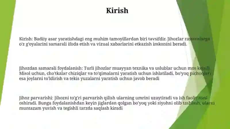 Tasviriy Faoliyatda Jihozlardan TogʻRi Faoydalanish 2