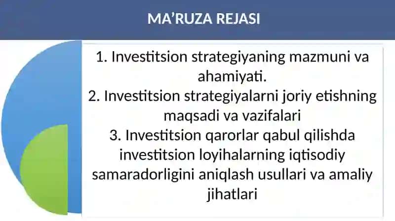 Investitsion faoliyatni boshqarish va qarorlar qabul qiish 2