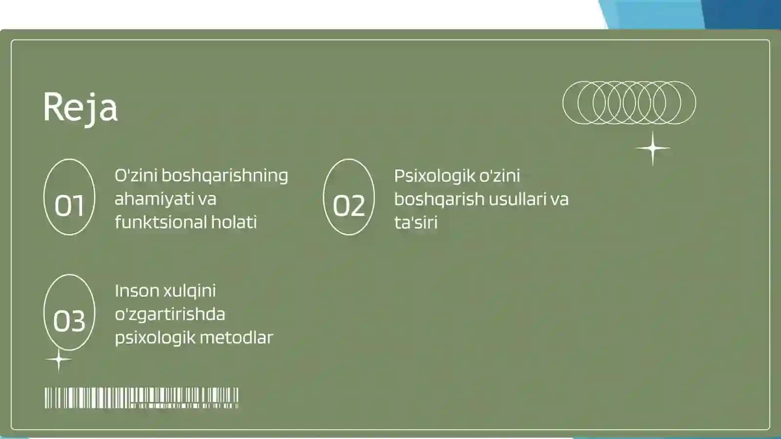 Insonning funksional holatini psixologik oʻzini oʻzi boshqarish usullarining umumiy xarakteristikasi 2