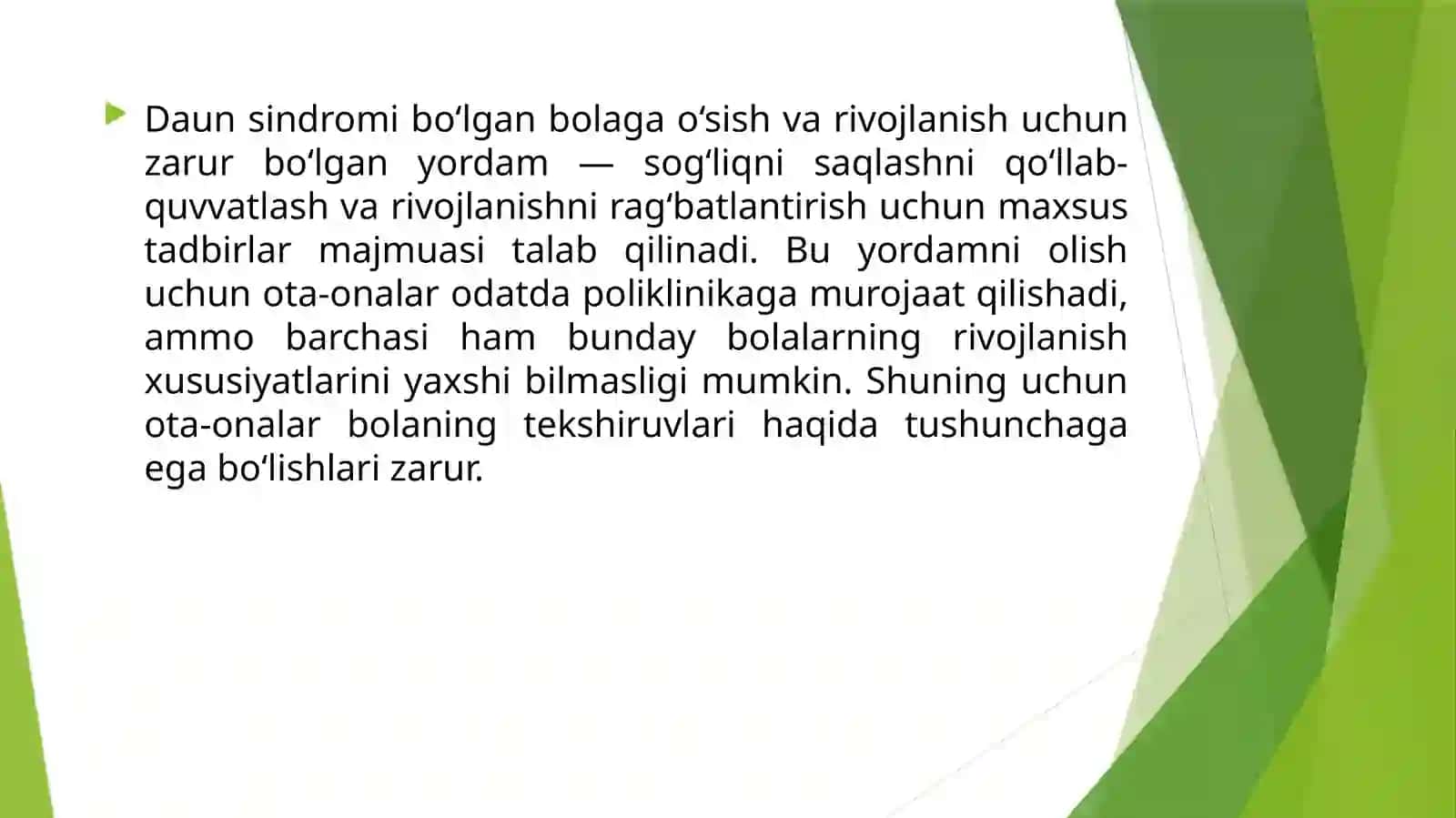 DAUN SINDROMLI BOLALARGA TIBBIY, PEDAGOGIK, PSIXOLOGIK YORDAM 2
