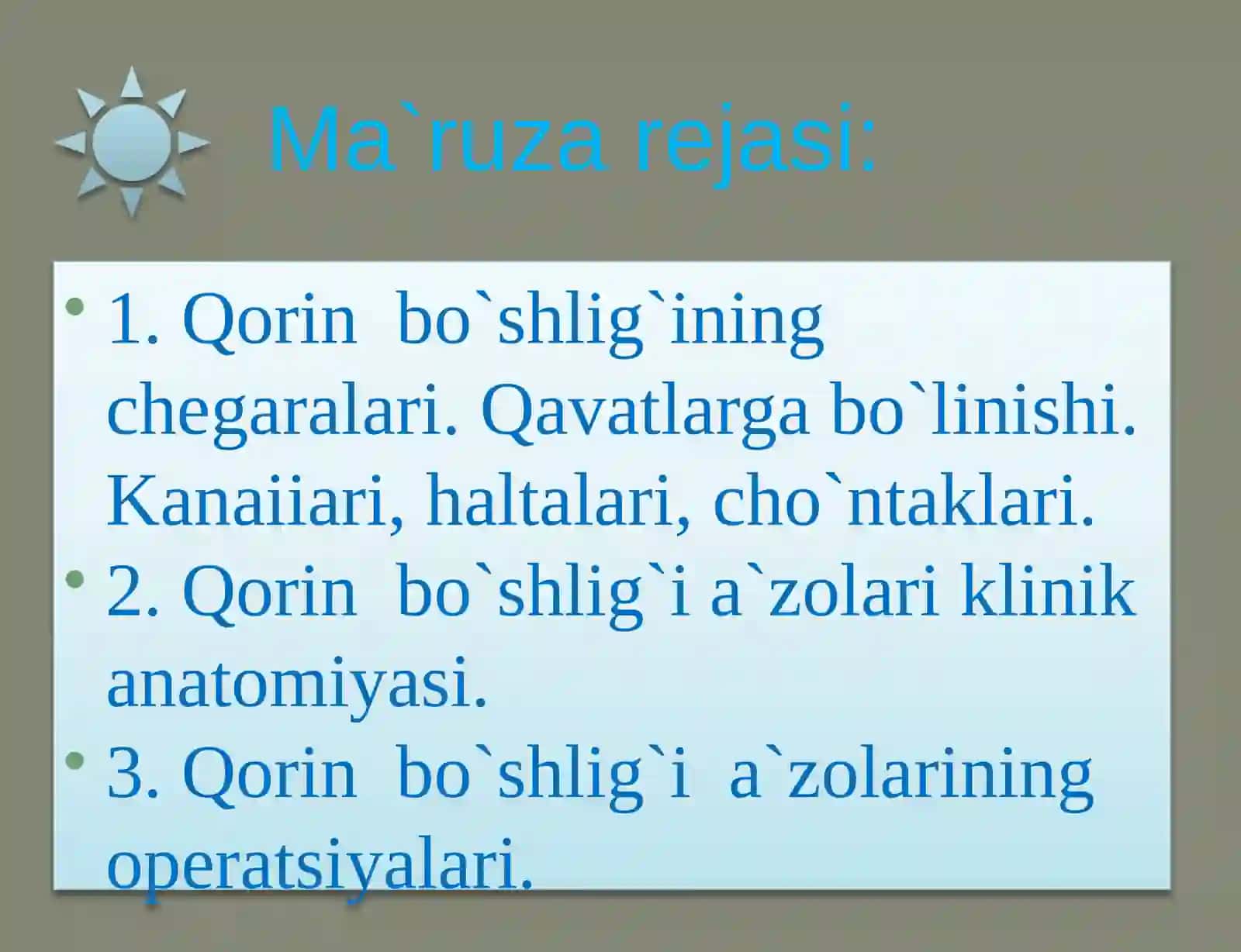 Qorin bo`shlig`ining klinik anatomiyasi 2