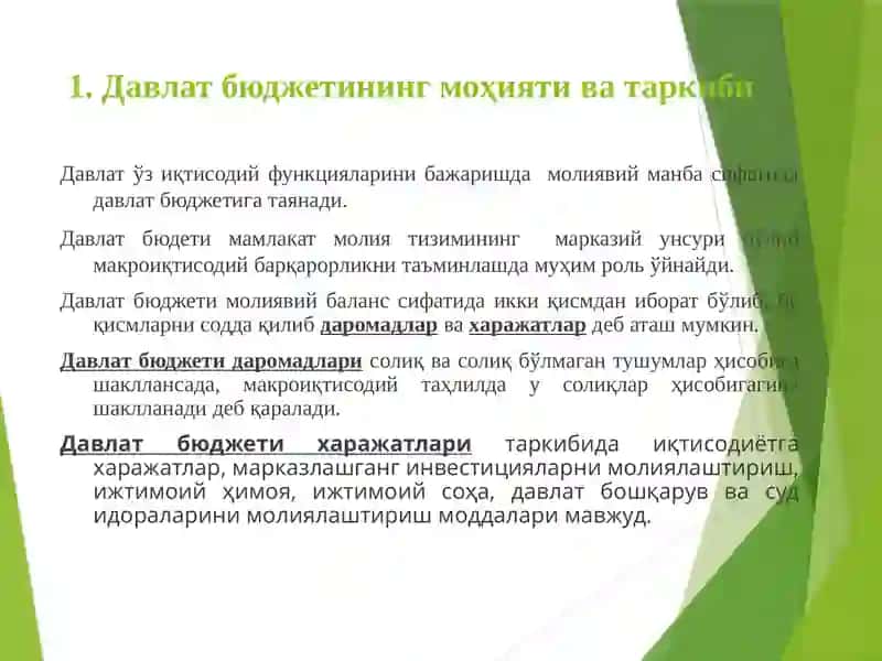 Давлат бюджети. Солиқлар.Бюджет солиқ сиёсати 2
