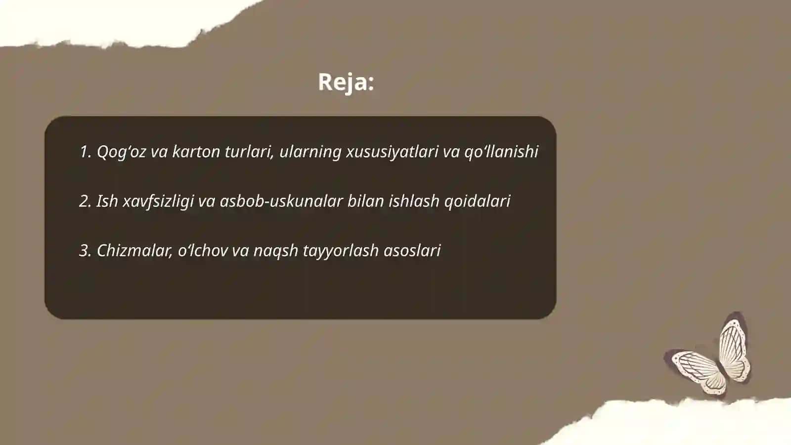 Qog'oz va karton bilan ishlash darslarining mazmuni 2