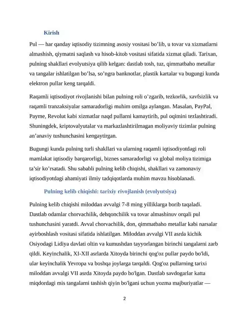 Pulning kelib chiqishi 2