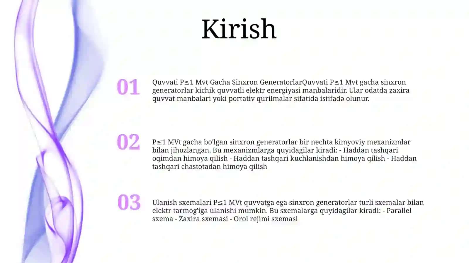 Quvvati P≤1 Mvt Gacha Sinxron Generatorlar Ximoyasi Va Ulanish Sxemalari 2