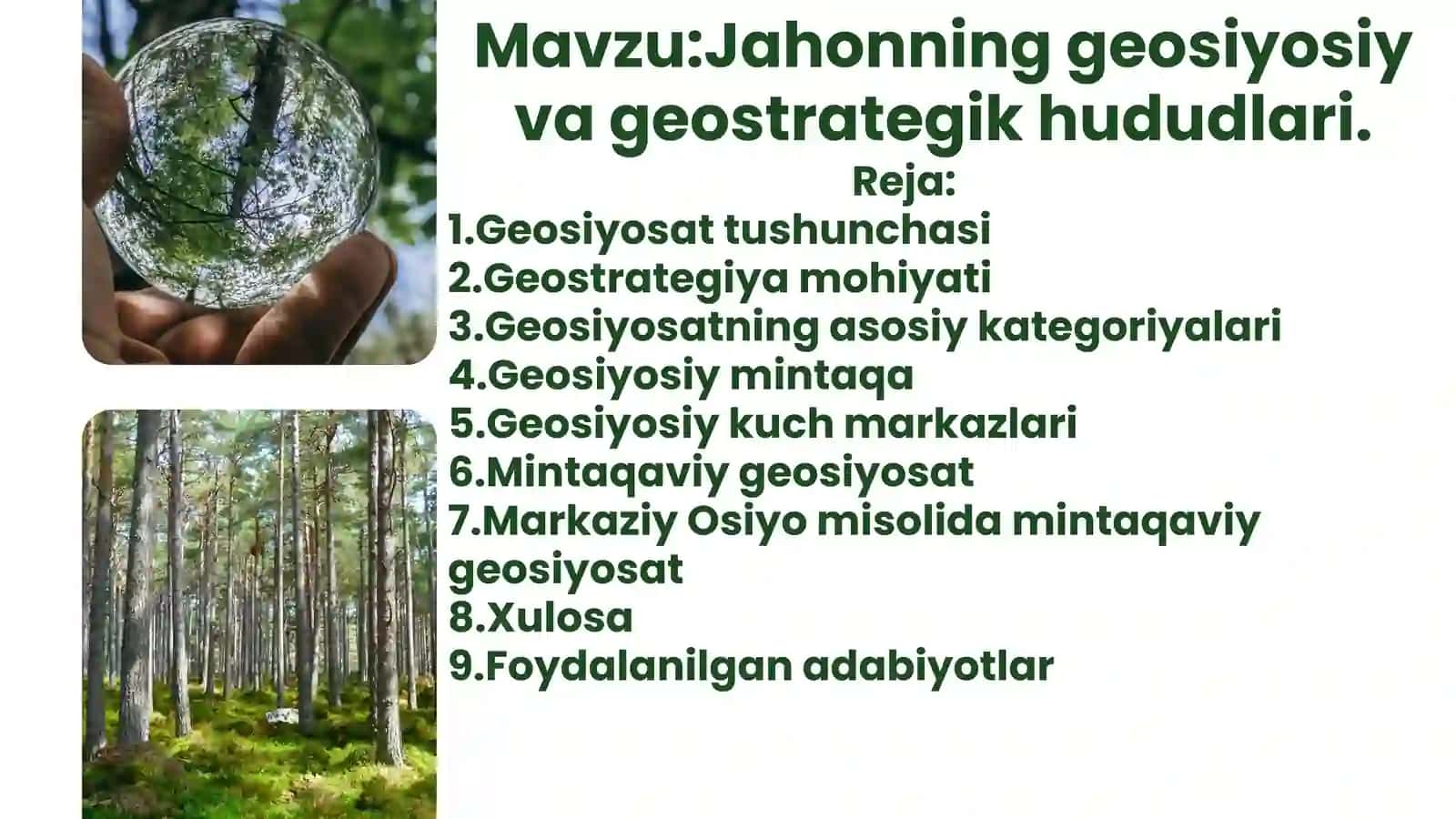 Jahonning geosiyosiy va geostrategik hududlari. 2