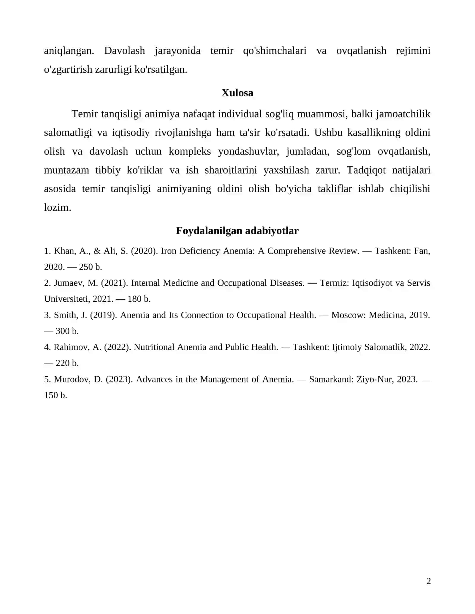 Temir tanqisligi animiya va uning ichki kasalliklar va kasb kasaligi bilan aloqasi 2