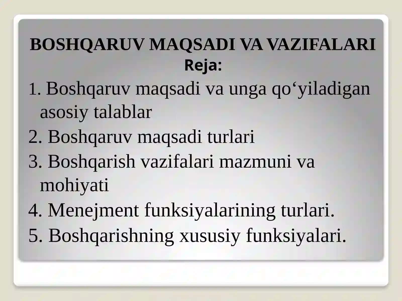 Menejment maqsadi, funksiyalari va bosqichlari 2