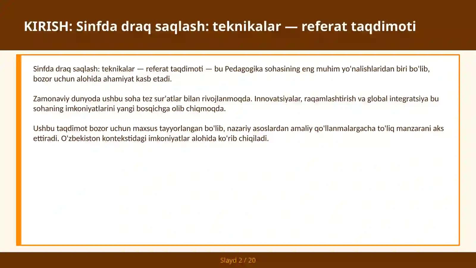 Sinfda draq saqlash: teknikalar — referat taqdimoti 2