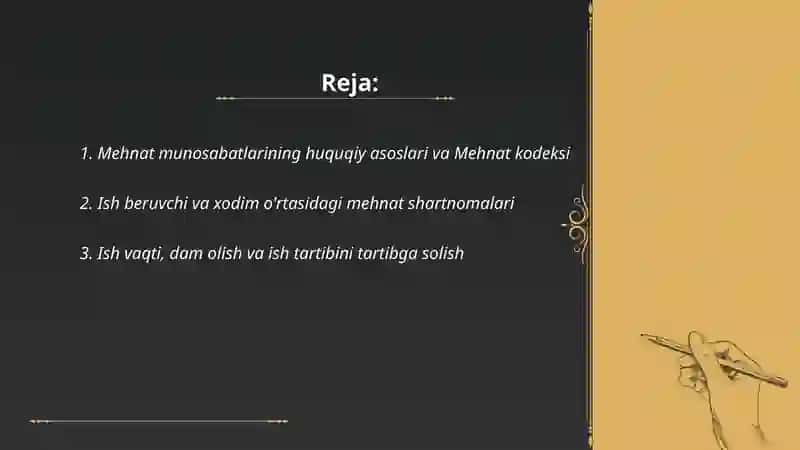 Mehnat munosabatlari va uning Ozbekistonda tartibga solinishi 2