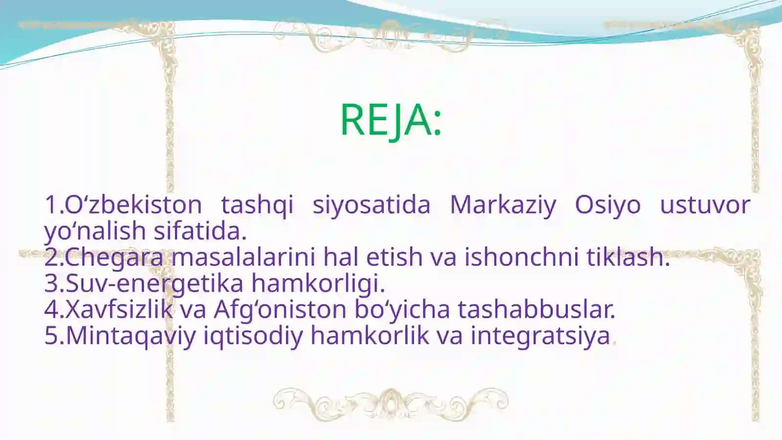 OʻZBEKISTONNING MARKAZIY OSIYODA TINCHLIK VA BARQARORLIKNI TAʼMINLASHDAGI OʻRNI 2
