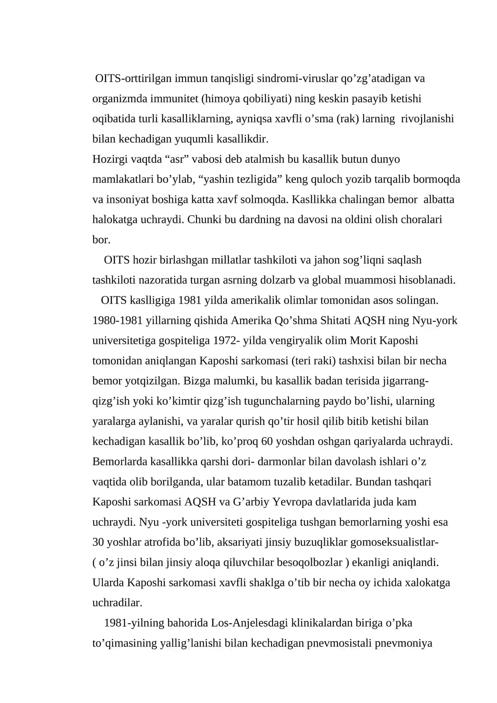 Orttirilgan immunitet tanqisligi sindromi (OITS) haqida ma’lumot 2