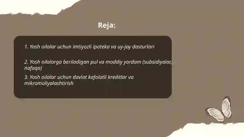 O'zbekiston Respublikasi yosh oilalarining qollab quvvatlanish 2