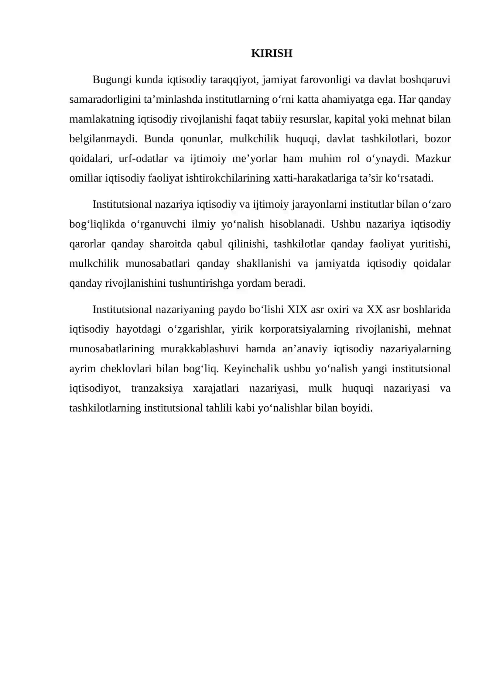 INSTITUTSIONAL NAZARIYANING PAYDO BO‘LISHI VA RIVOJLANISHI BO‘YICHA ADABIYOTLAR SHARHI 2