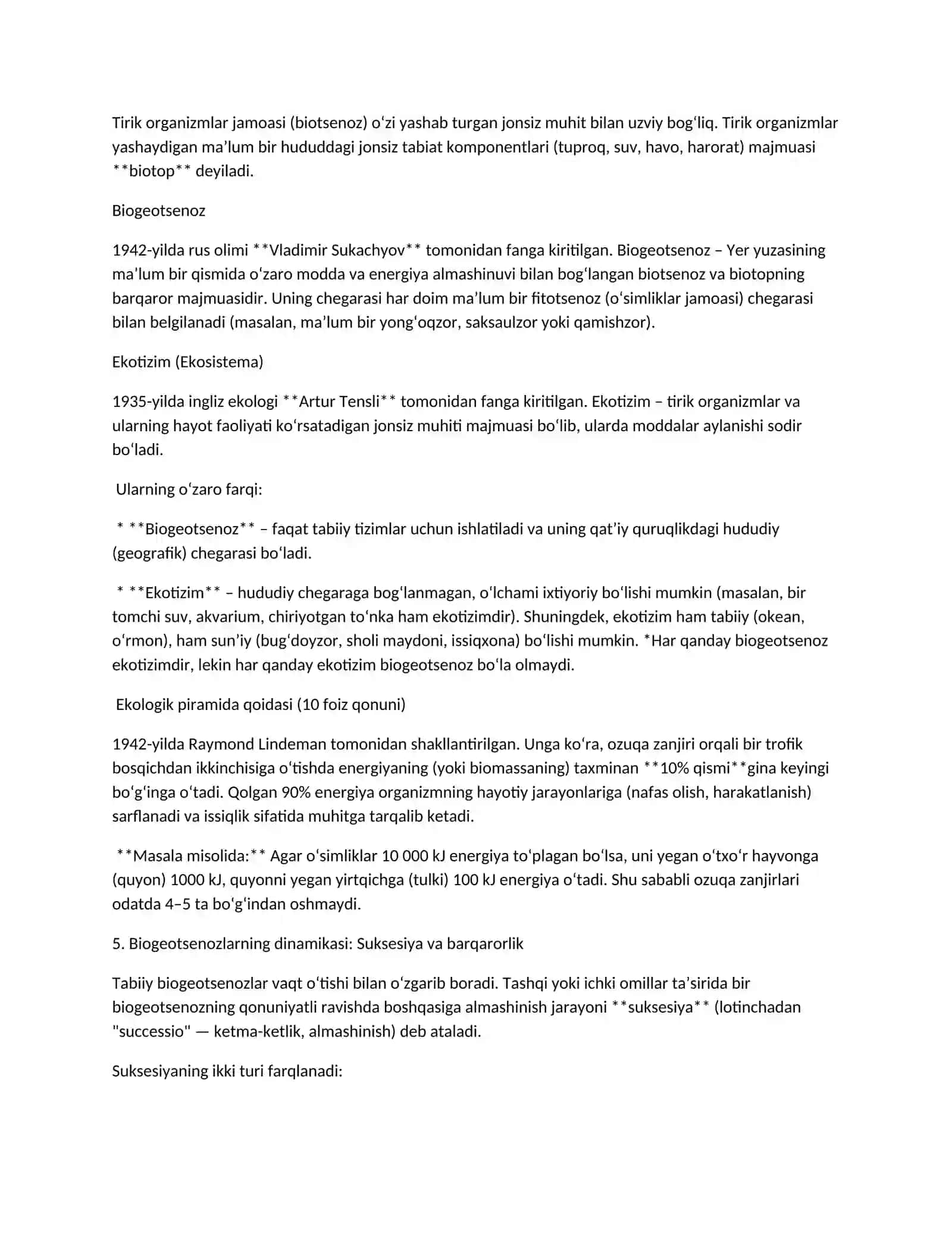 Biotsenoz, biogeotsenoz va ekotizimlarning tuzilishi hamda xususiyatlari 2