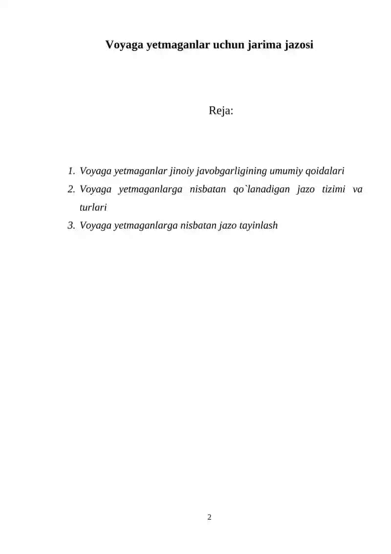 Voyaga yetmaganlar uchun jarima jazosi REFERATI 2