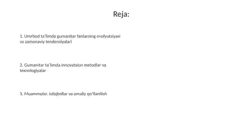 Uzluksiz ta'limda gumanitar fanlarni o'qitish tendensiyalarini o'rganish va konspekt qilish 2