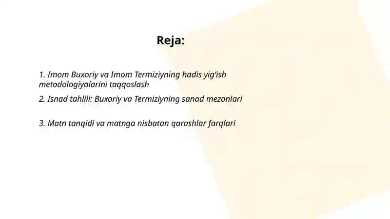 Imom Buxoriy va Imom Termiziyning hadis ilmiga qo'shgan hissalarini qiyosiy tahlil 2