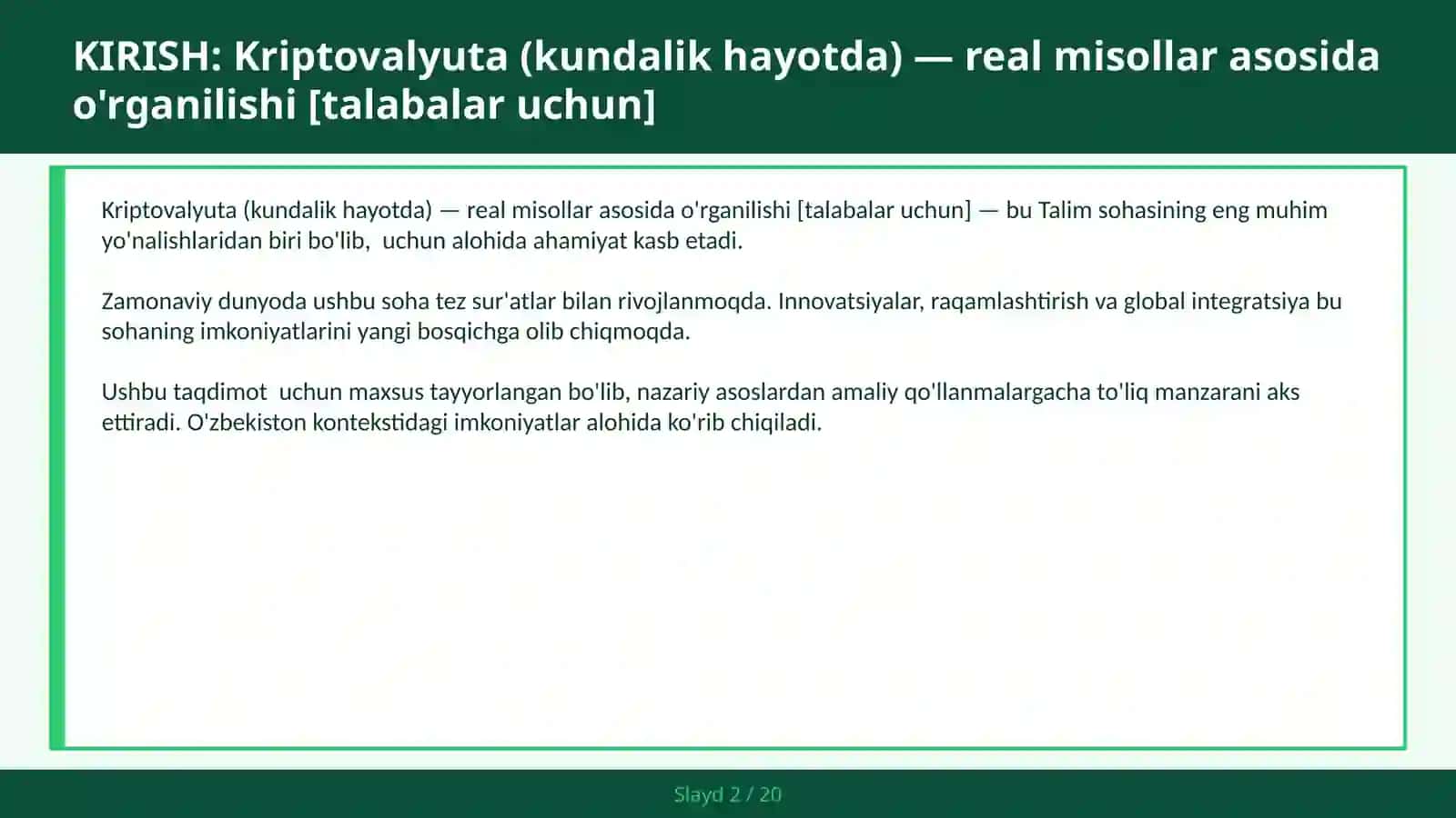 Kriptovalyuta (Kundalik hayotda) — Real Misollar Asosida O'rganilishi [Talabalar Uchun] 2