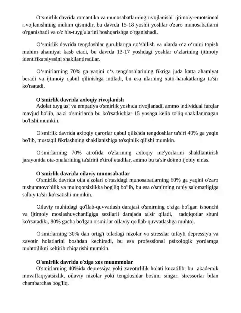 Yoshlik davrida psixik rivojlanish 2