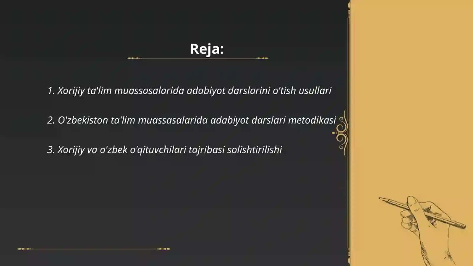 Xorij va Oʻzbekiston ta'lim muassasalarida adabiyot darslarini oʻtishdagi afzalliklar va muammolar 2