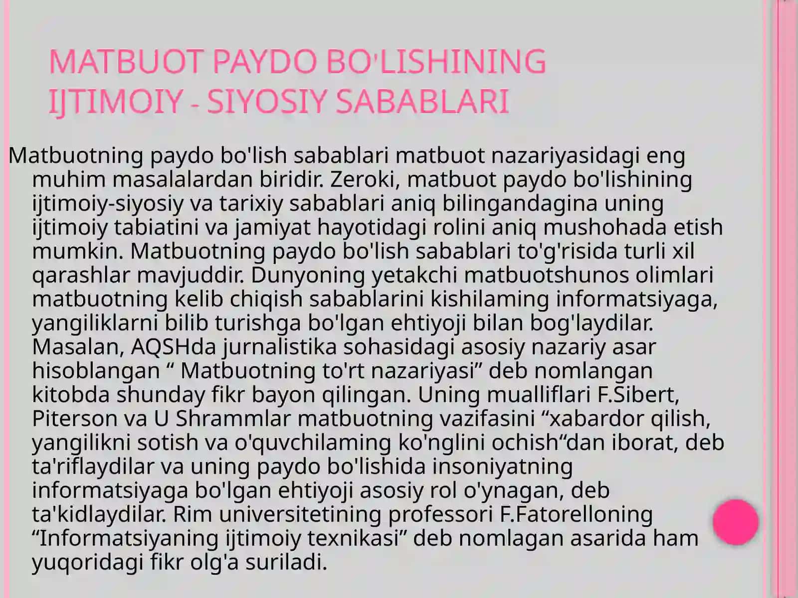 MATBUOT PAYDO BO'LISHINING IJTIMOIY - SIYOSIY SABABLARI 2