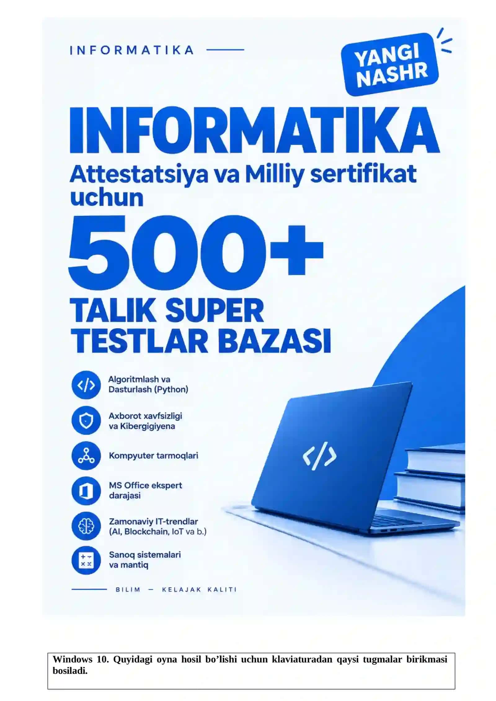 Attestatsiya YANGI NASHR informatika fanidan test javoblari bilan 2