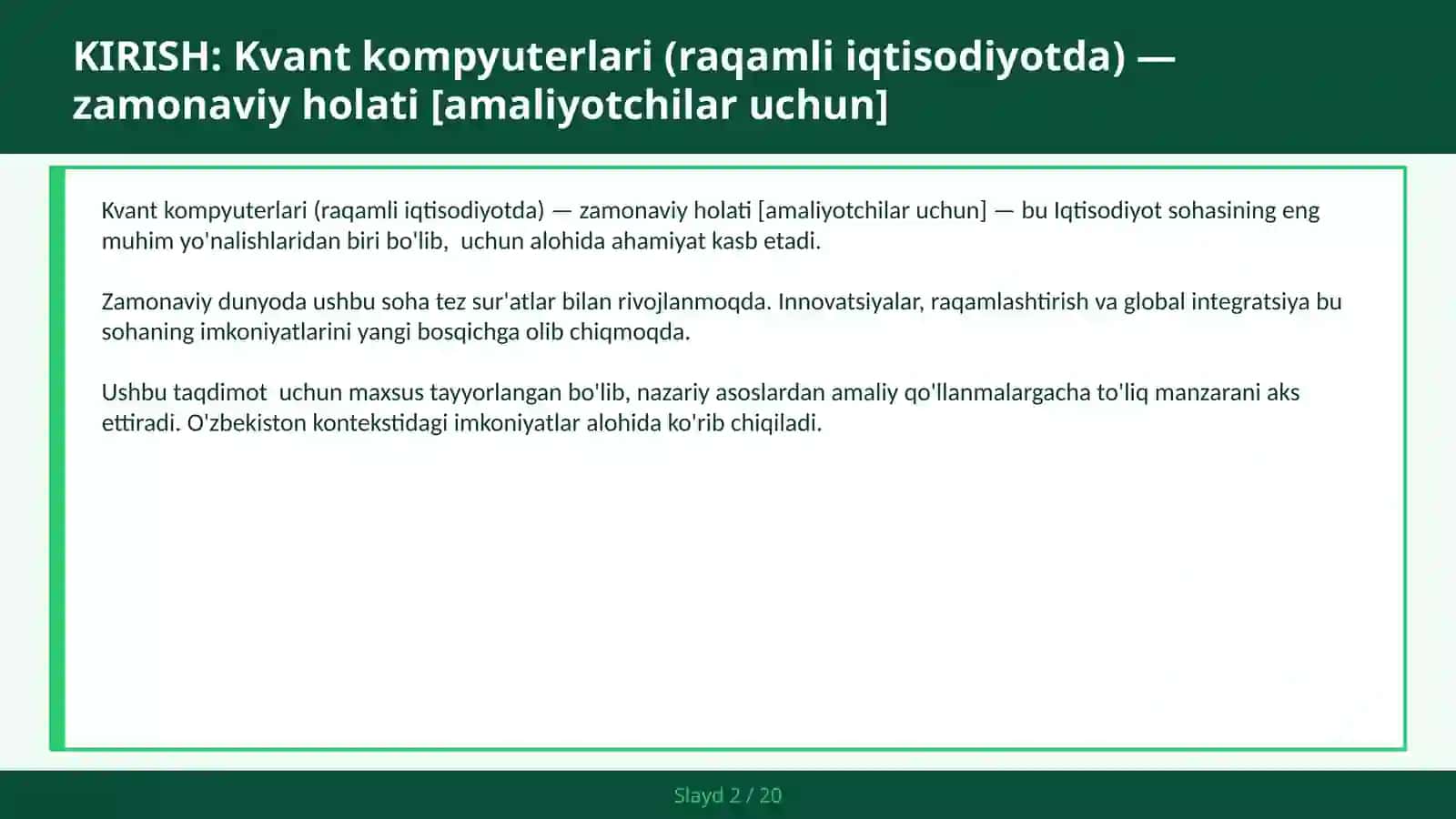 Kvant kompyuterlari (raqamli iqtisodiyotda) — zamonaviy holati [amaliyotchilar uchun] 2